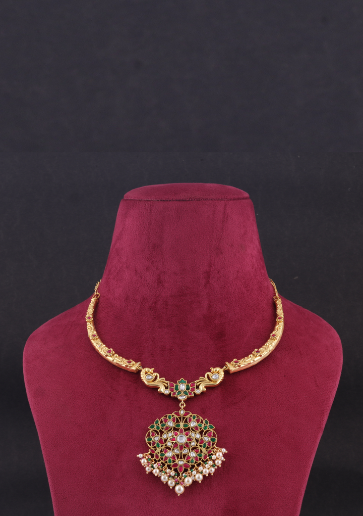 Delicate Jadau Kundan Designer Hasli Necklace