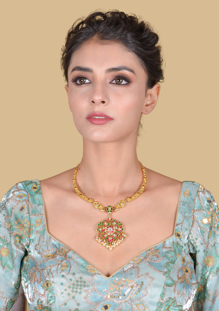 Delicate Jadau Kundan Designer Hasli Necklace