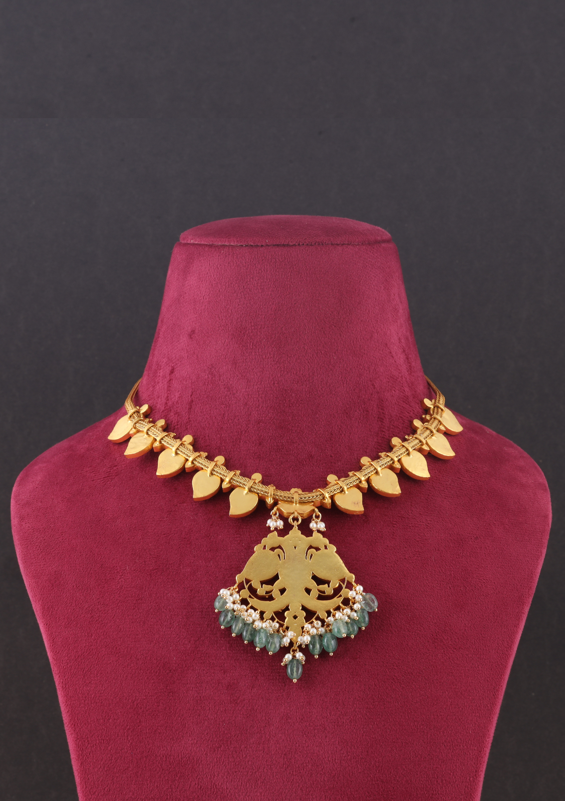 Classic Jadau Kundan Necklace with Mango Chain and Designer Peacock Pendant
