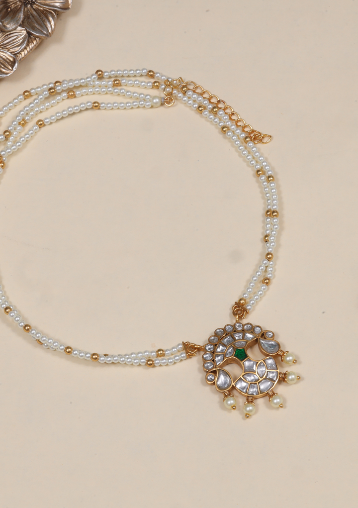 Double Chain Pearl Beautiful Simple Jadau Kundan Necklace