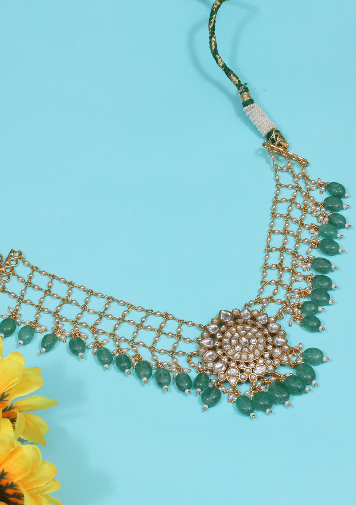 Sumedha White Jadau Kundan Statement Choker Necklace