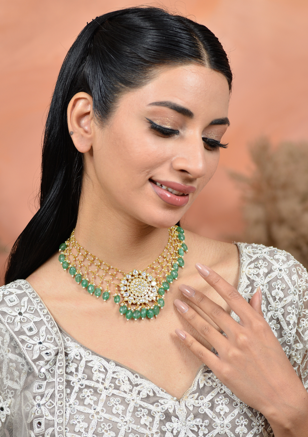 Sumedha White Jadau Kundan Statement Choker Necklace