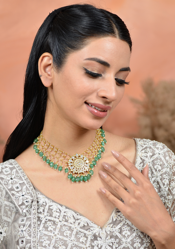 Sumedha White Jadau Kundan Statement Choker Necklace