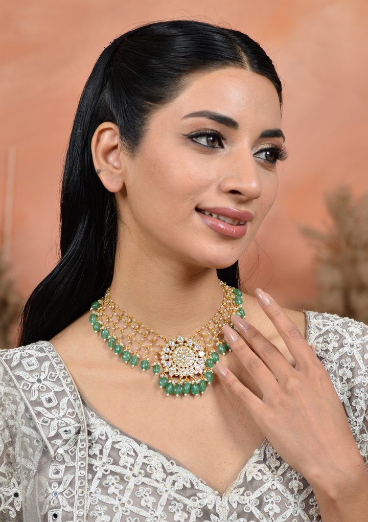 Sumedha White Jadau Kundan Statement Choker Necklace