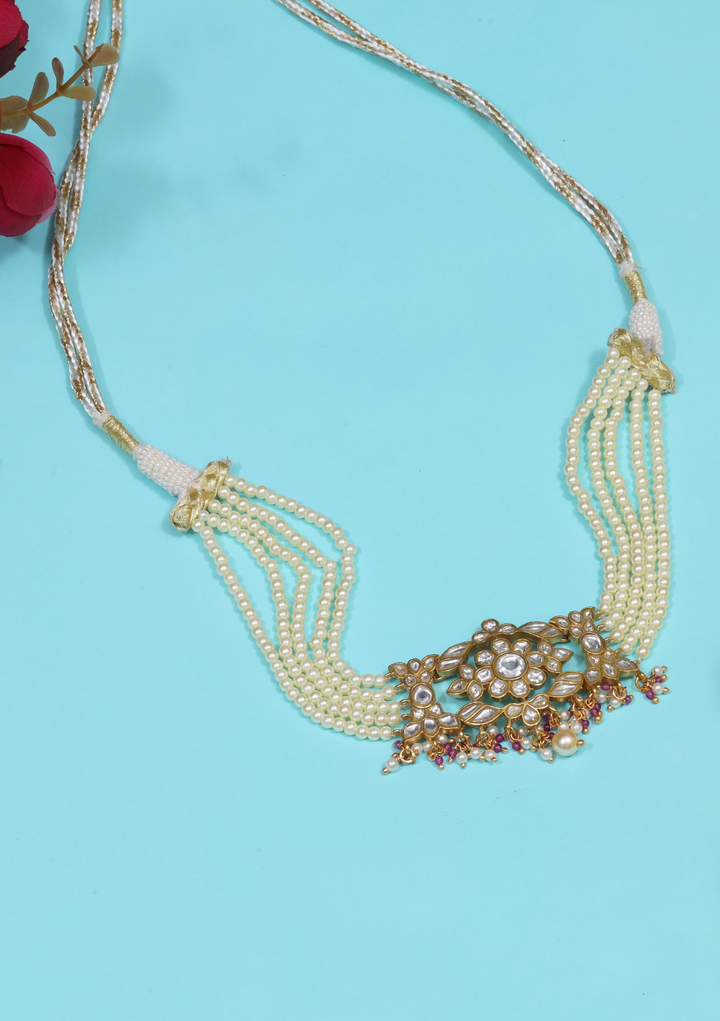 Isa White Jadau Kundan Choker Necklace