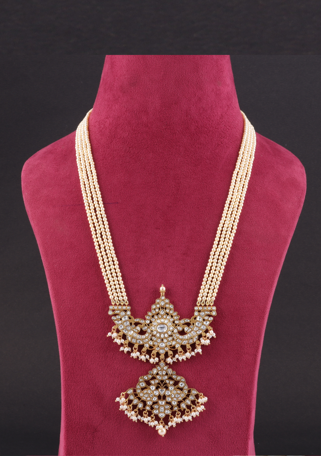 Uma White Jadau Kundan Long Necklace