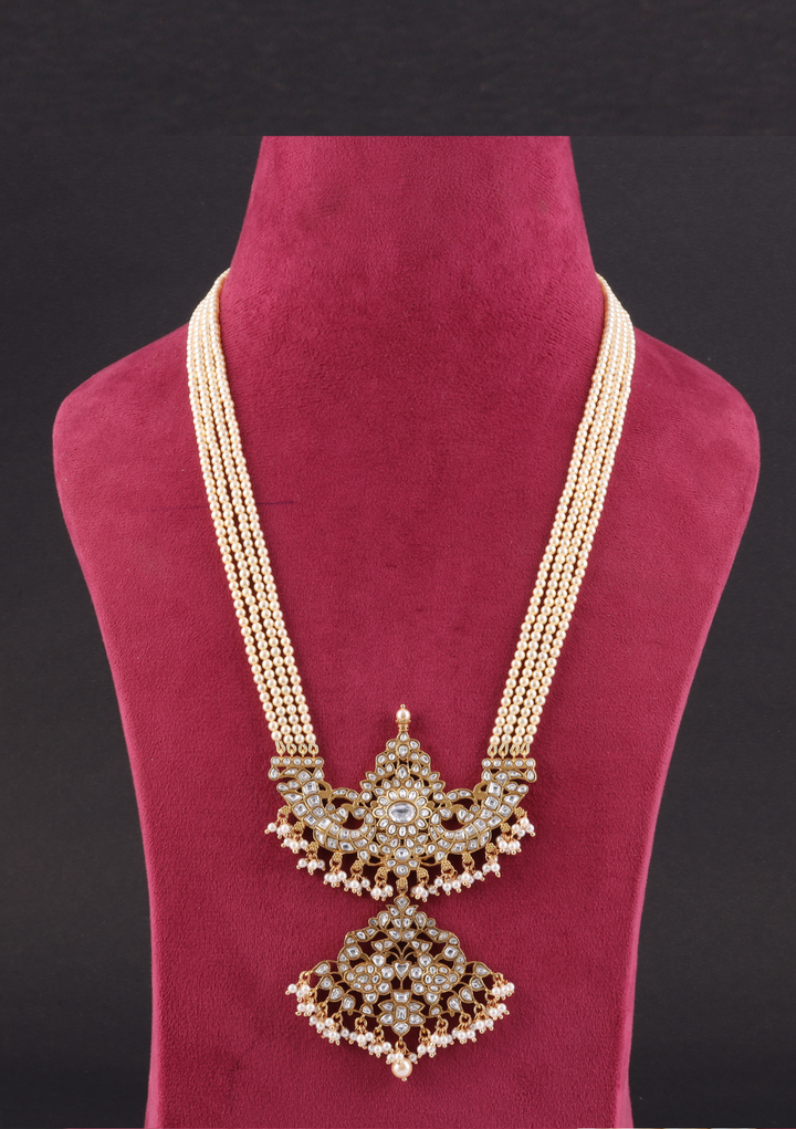 Uma White Jadau Kundan Long Necklace