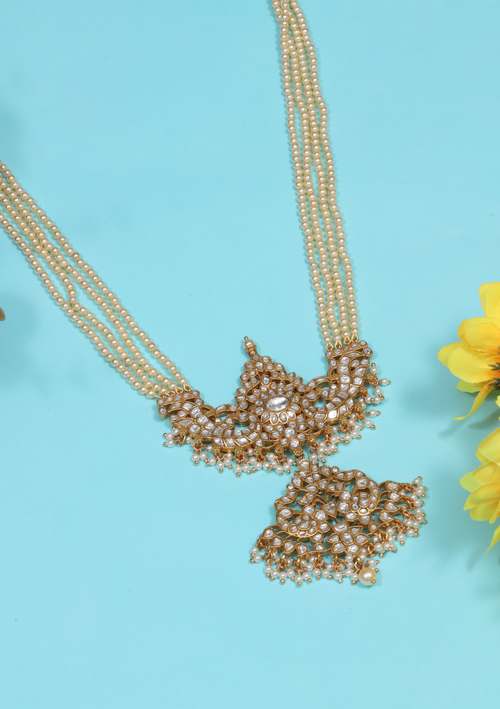 Uma White Jadau Kundan Long Necklace
