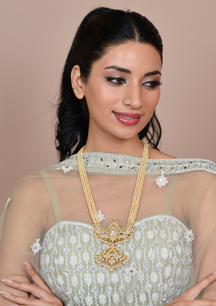 Uma White Jadau Kundan Long Necklace