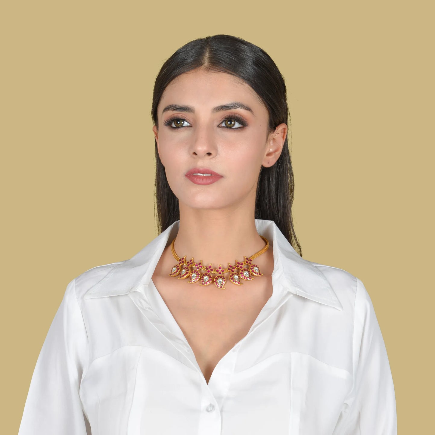 Beautiful Classic Mango Jadau Kundan Short Haram Necklace