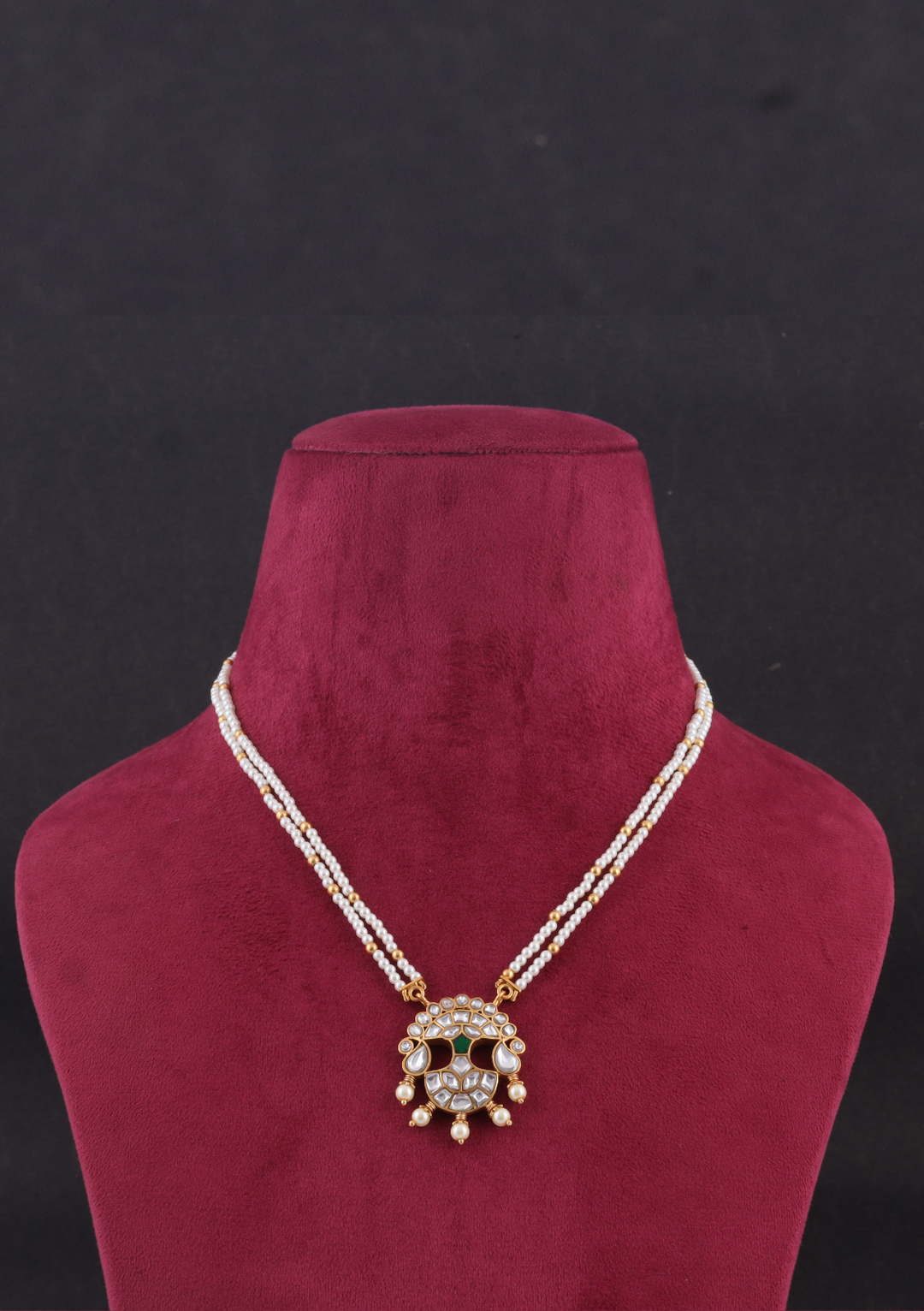 Double Chain Pearl Beautiful Simple Jadau Kundan Necklace Earring Set