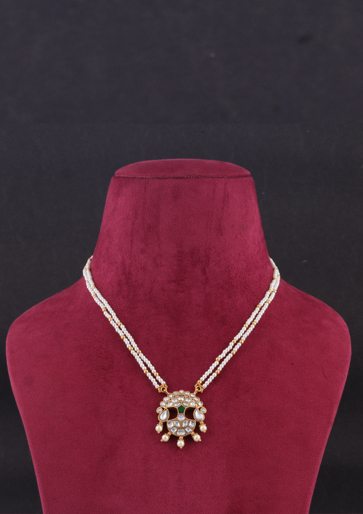 Double Chain Pearl Beautiful Simple Jadau Kundan Necklace Earring Set