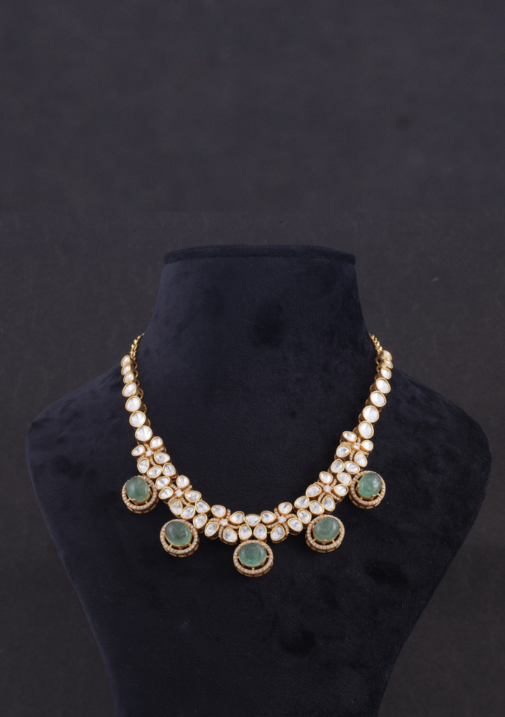 Elegant Designer Moissanite Polki Necklace Earring set