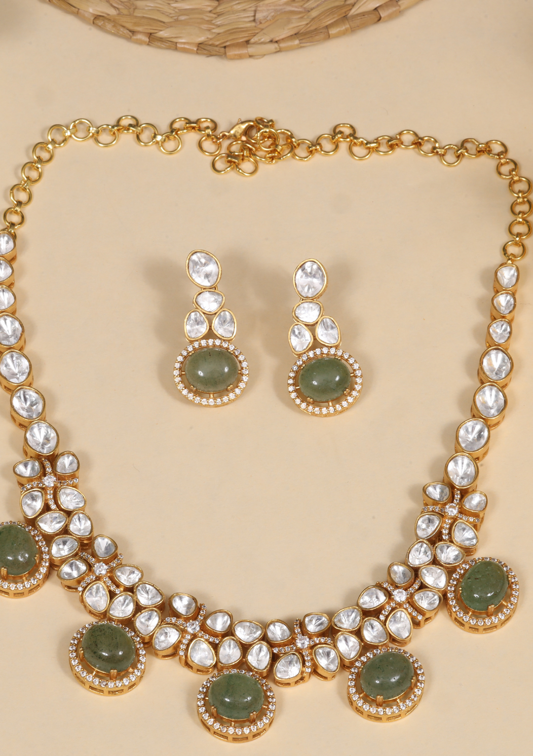 Elegant Designer Moissanite Polki Necklace Earring set