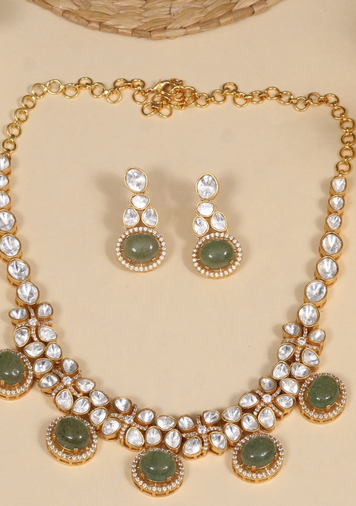 Elegant Designer Moissanite Polki Necklace Earring set