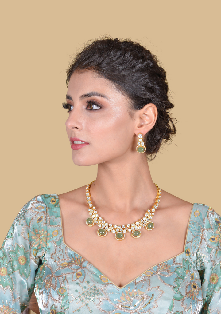 Elegant Designer Moissanite Polki Necklace Earring set