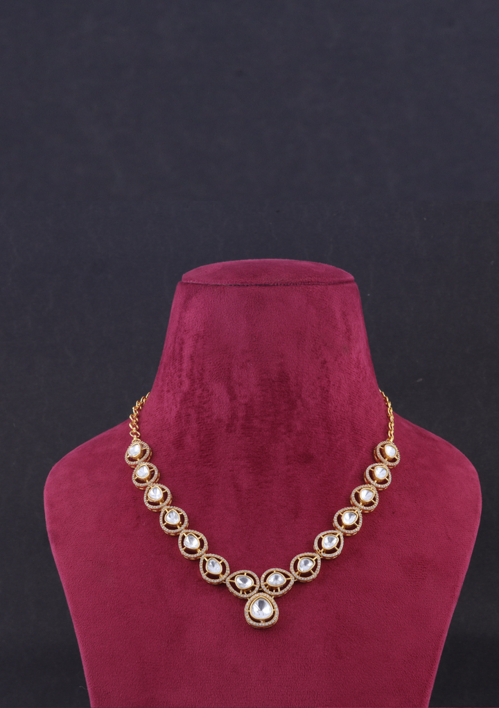 Simple and Elegant Moissanite Polki Necklace Earring Set