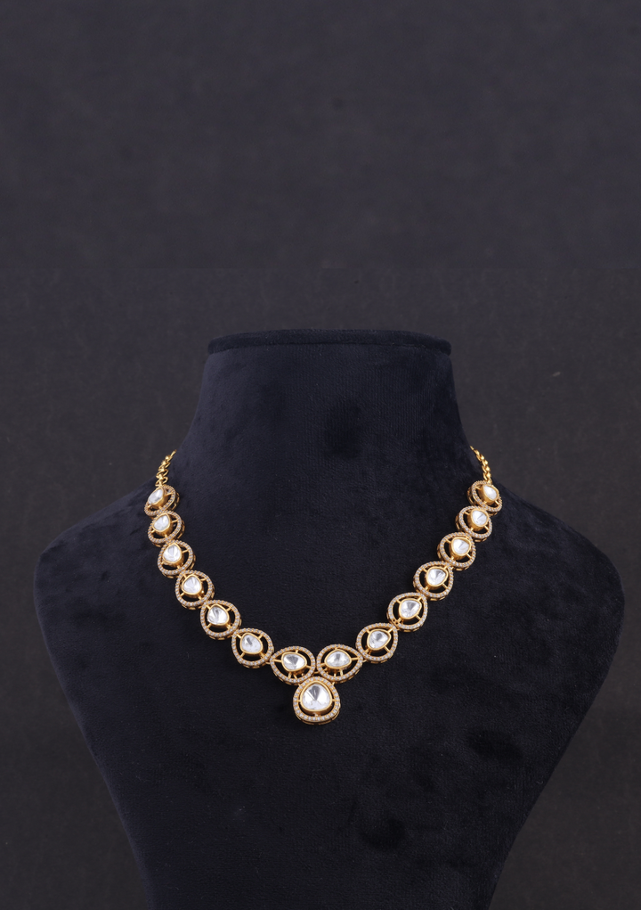 Simple and Elegant Moissanite Polki Necklace Earring Set