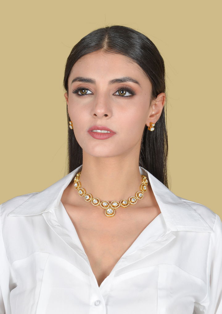 Simple and Elegant Moissanite Polki Necklace Earring Set