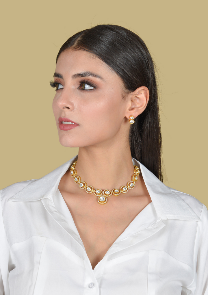 Simple and Elegant Moissanite Polki Necklace Earring Set