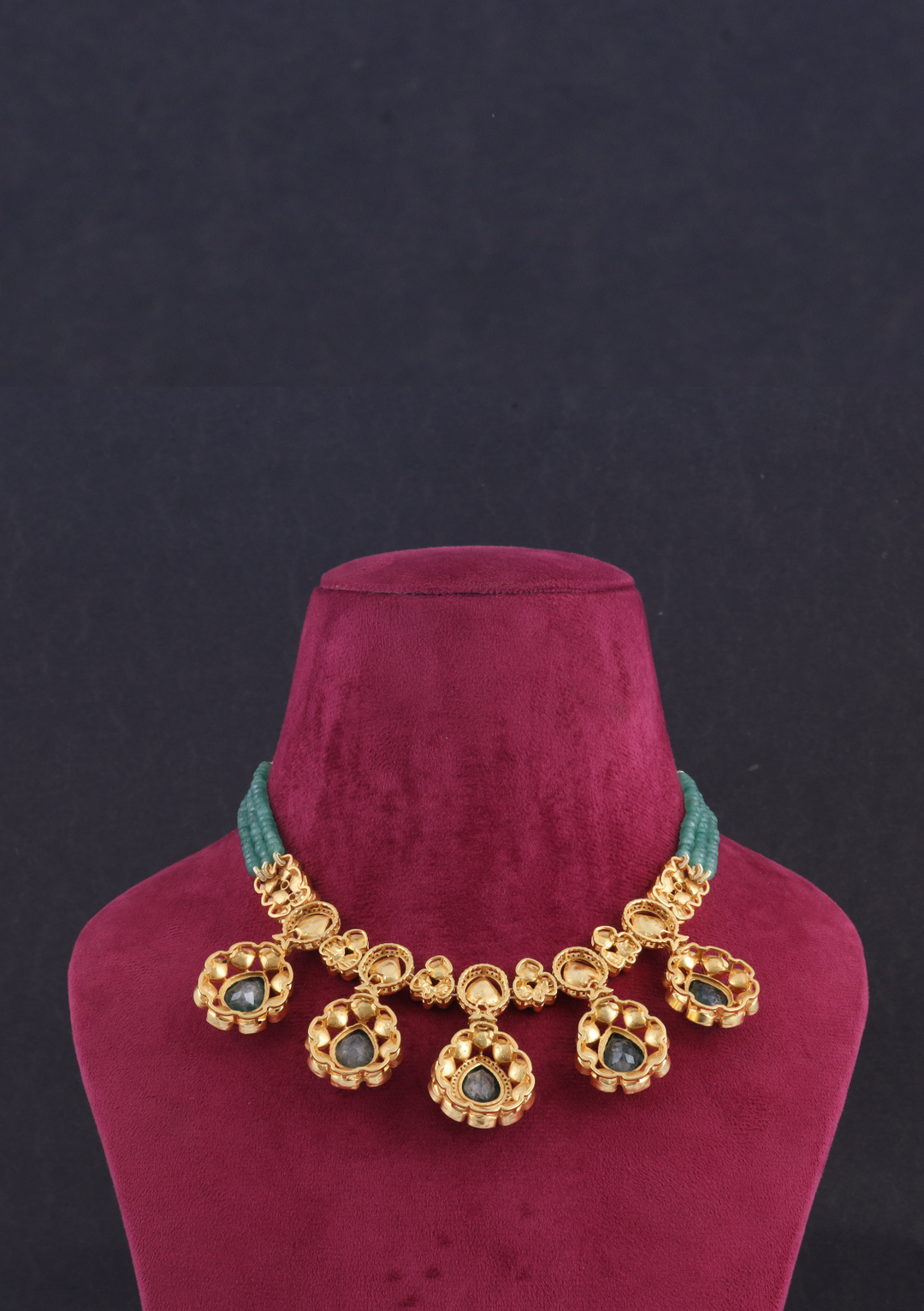 Beautiful Green Emerald Moissanite Polki Necklace Earring Set