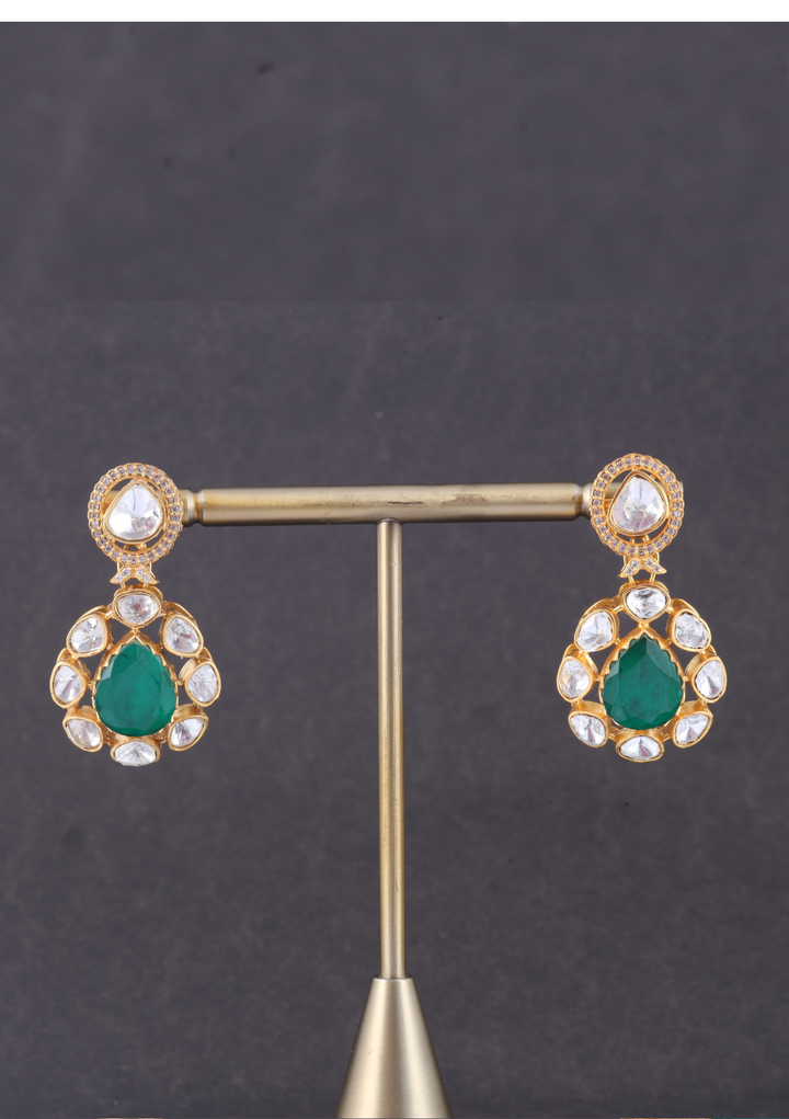 Beautiful Green Emerald Moissanite Polki Necklace Earring Set