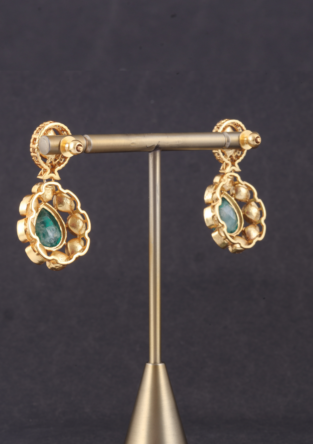 Beautiful Green Emerald Moissanite Polki Necklace Earring Set