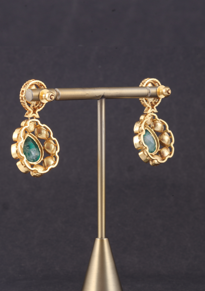 Beautiful Green Emerald Moissanite Polki Necklace Earring Set