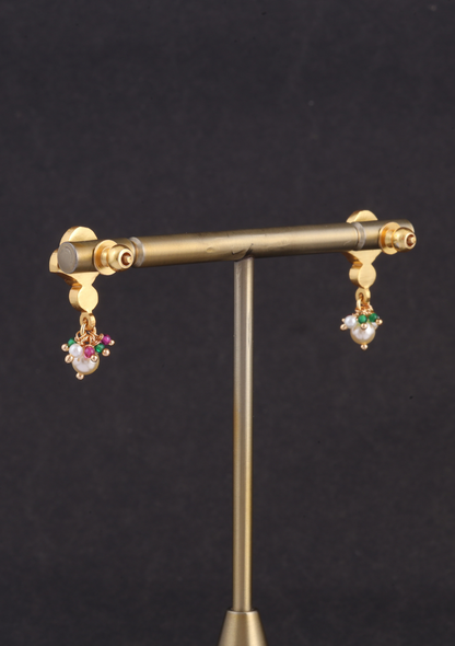 Simple and Beautiful Peals Chain Necklace Earring Set with Jadau Kundan Motifs