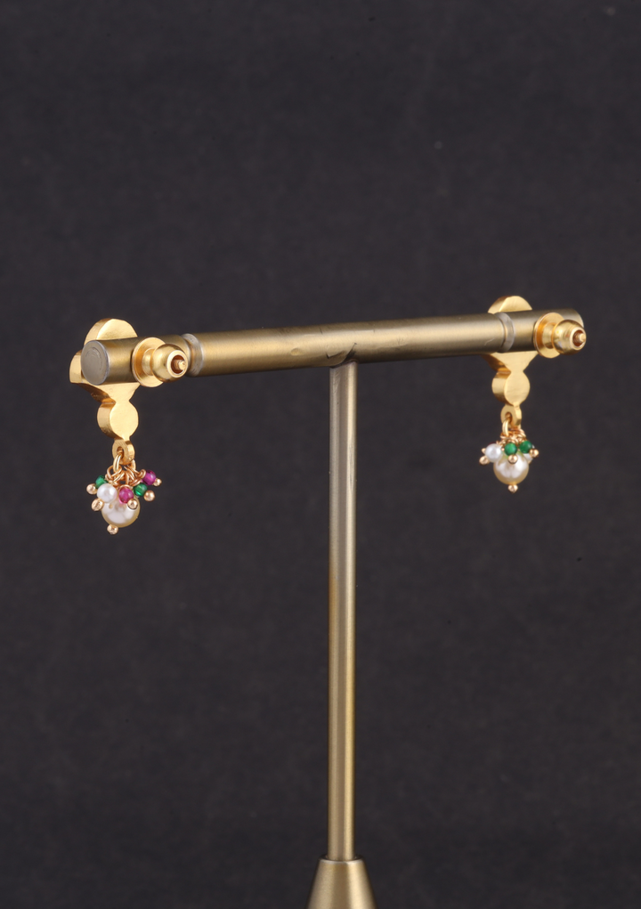 Simple and Beautiful Peals Chain Necklace Earring Set with Jadau Kundan Motifs