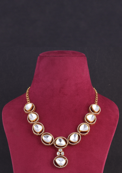 Stylish Designer Moissanite Polki Necklace Earring Set