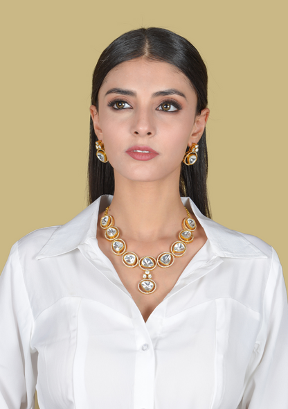 Stylish Designer Moissanite Polki Necklace Earring Set