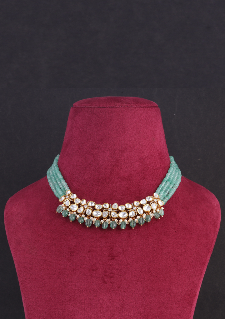 Unique and Simple Moissanite Polki Necklace Earring Set