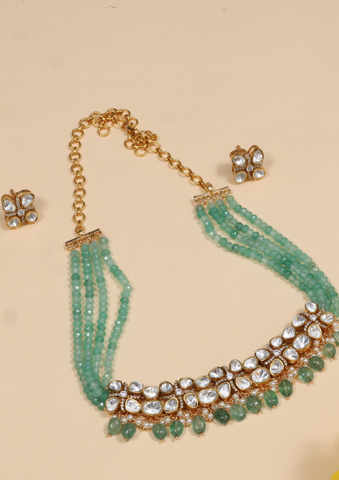 Unique and Simple Moissanite Polki Necklace Earring Set