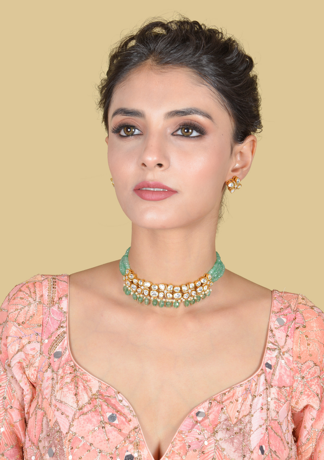 Unique and Simple Moissanite Polki Necklace Earring Set