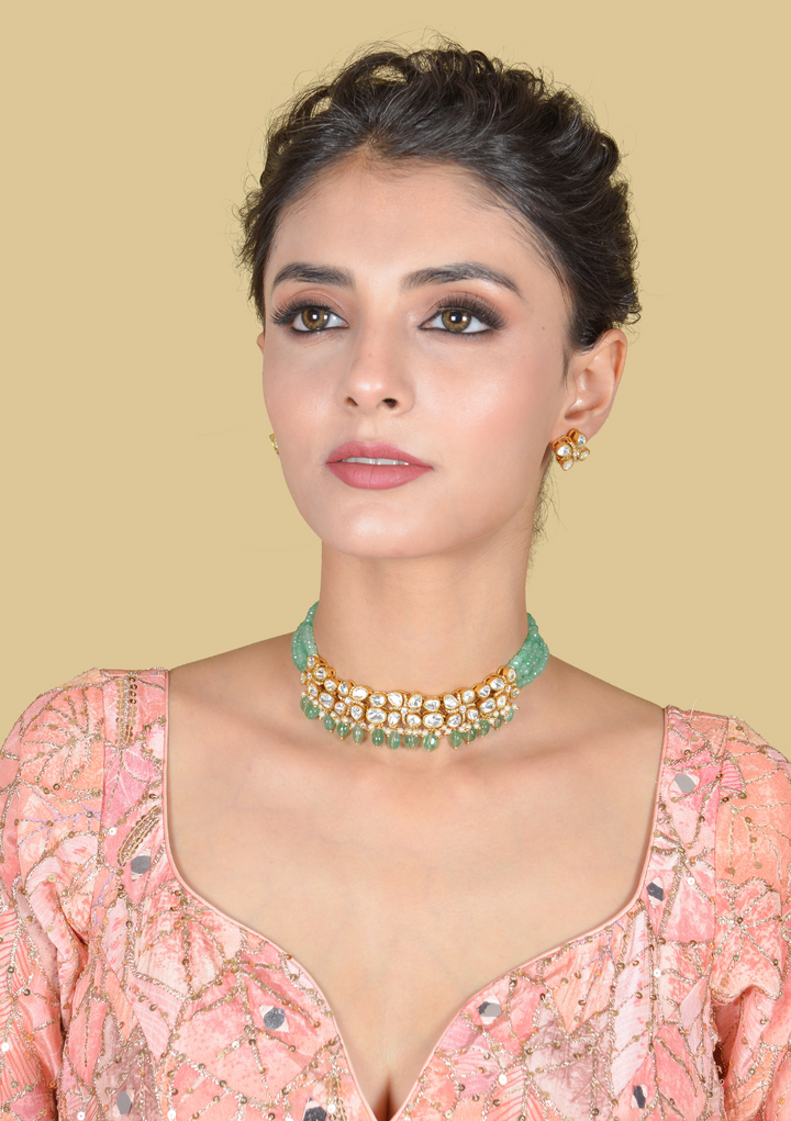 Unique and Simple Moissanite Polki Necklace Earring Set