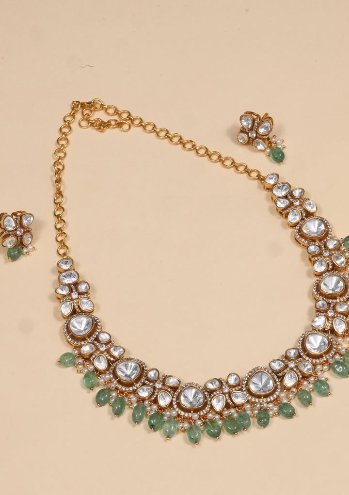 Bridal Elegant Moissanite Polki Necklace Earring Set