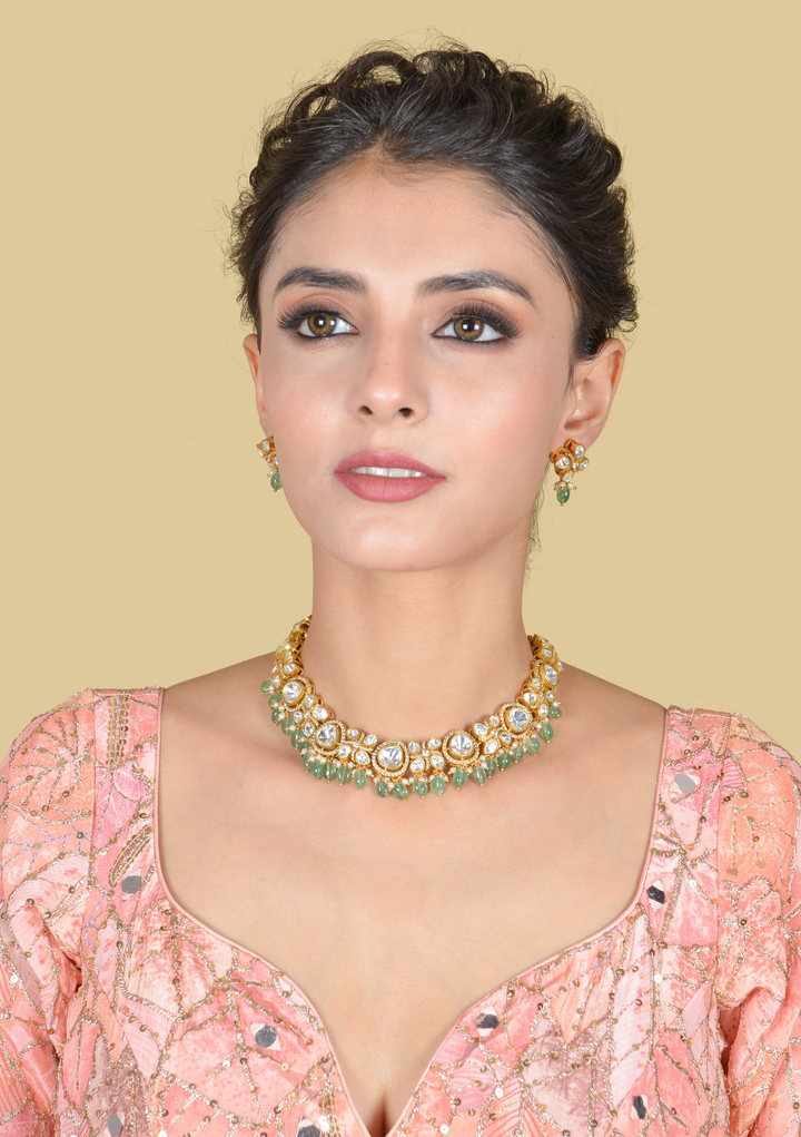 Bridal Elegant Moissanite Polki Necklace Earring Set