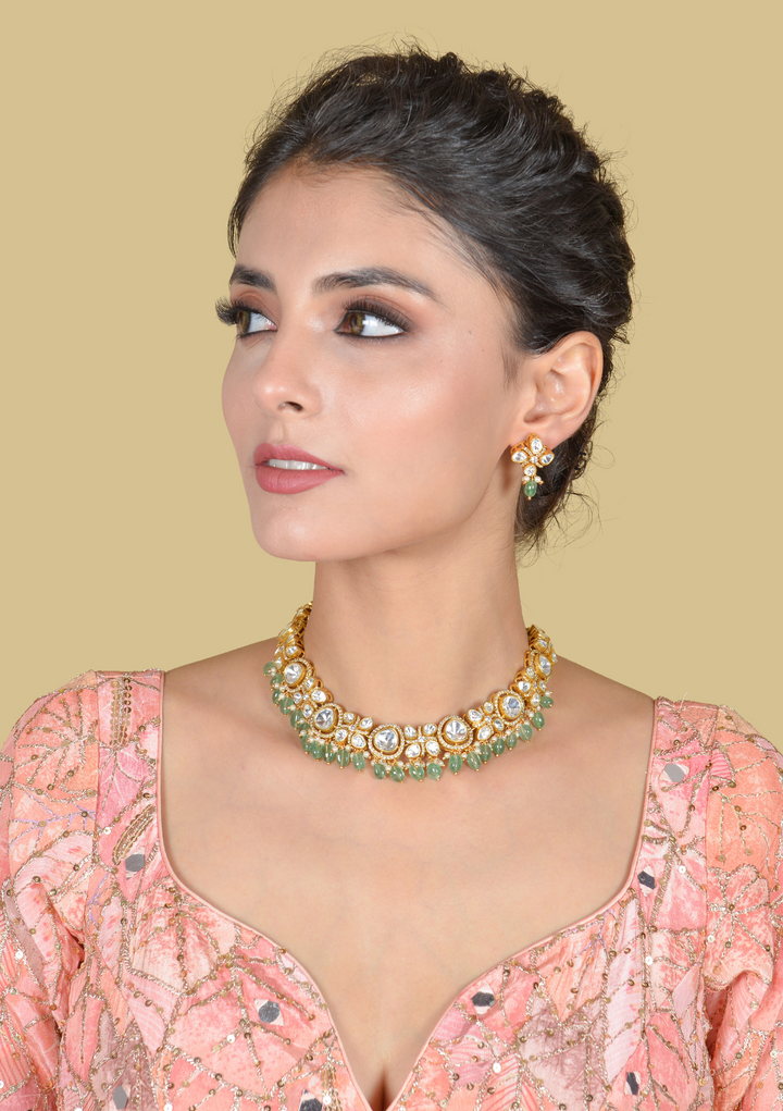 Bridal Elegant Moissanite Polki Necklace Earring Set