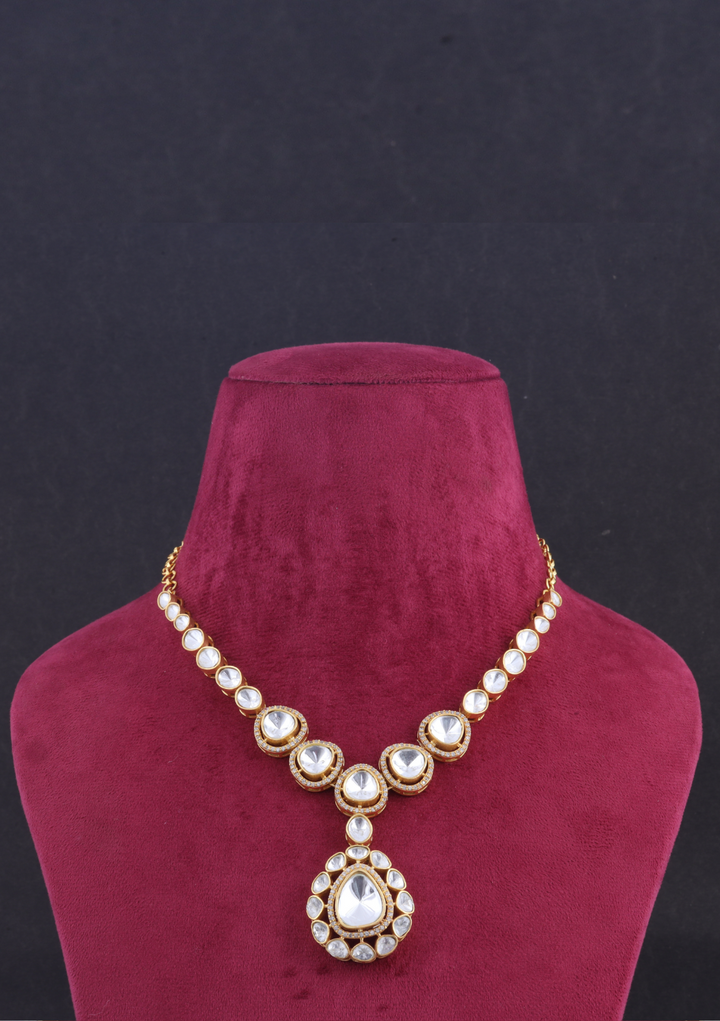 Beautiful Designer Moissanite Polki Necklace Earring Set