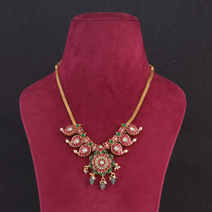 Grand Jadau Kundan Handcrafted Mango Short Necklace