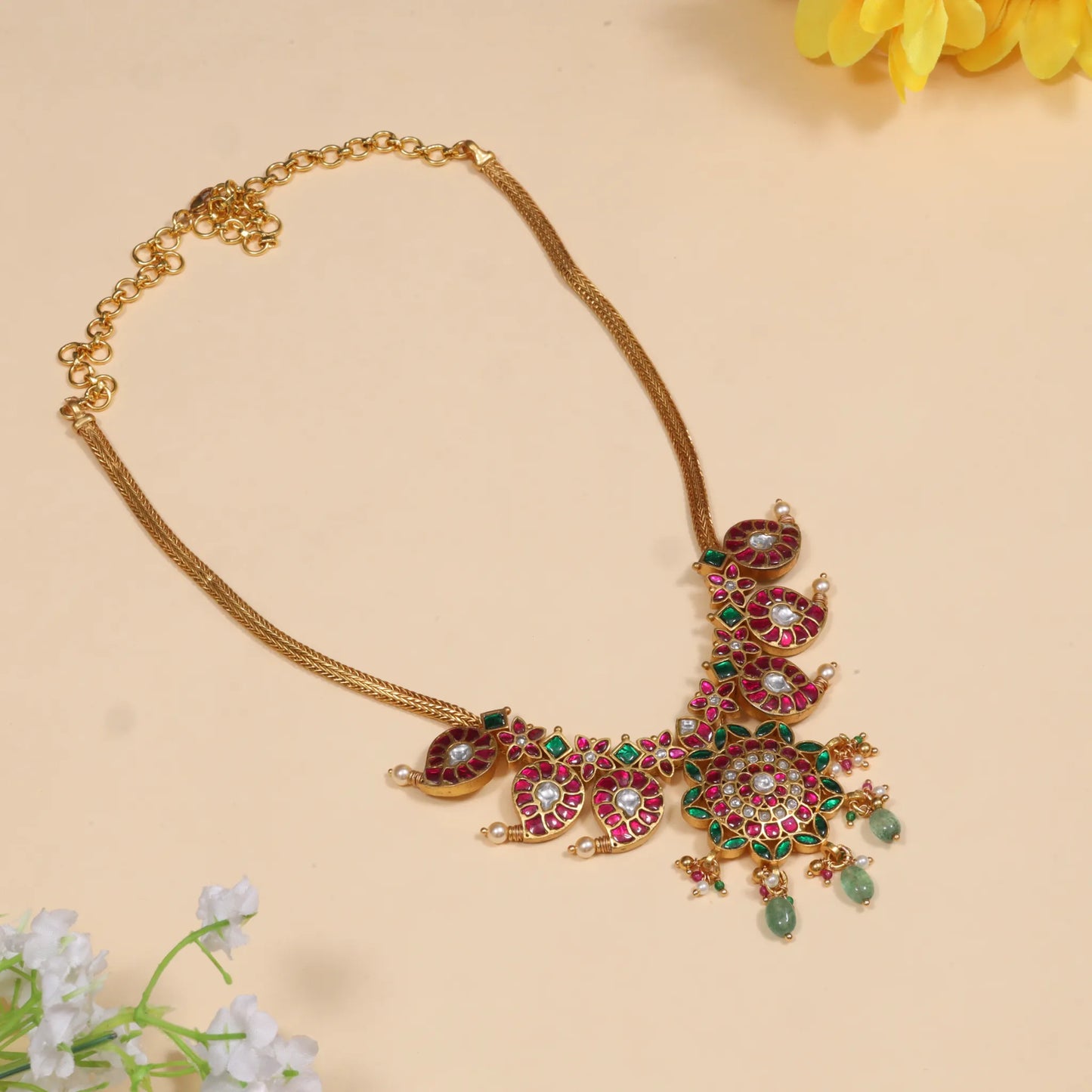 Grand Jadau Kundan Handcrafted Mango Short Necklace