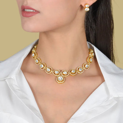 Simple and Elegant Moissanite Polki Necklace Earring Set