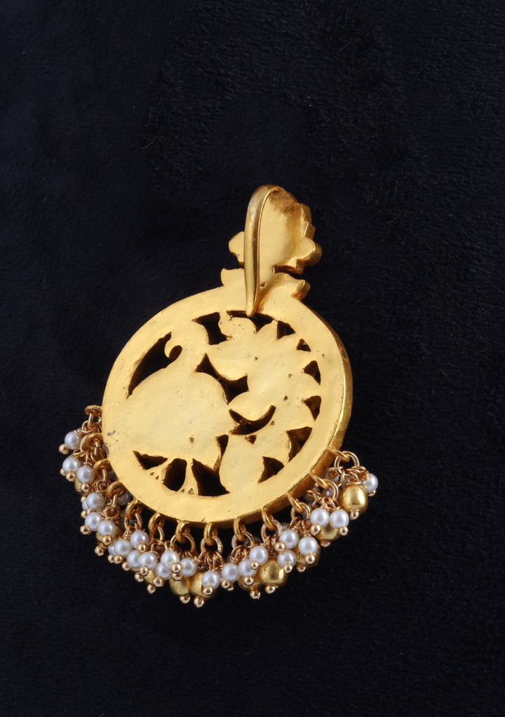 Appealing Peacock Designer Jadau Kundan Pendant with Pearl Hangings