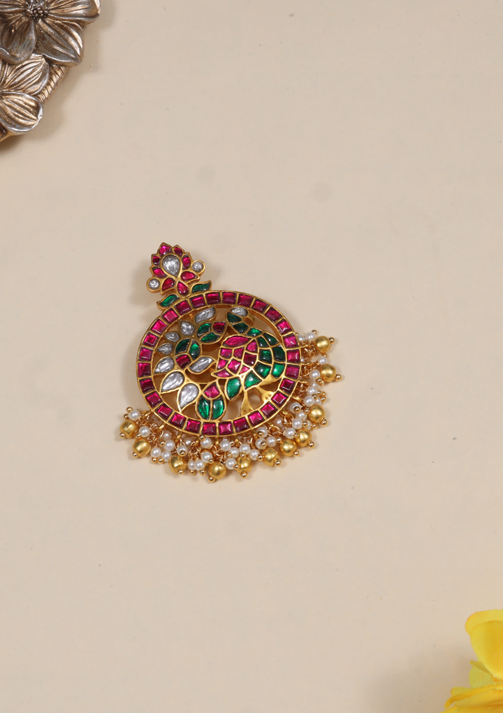 Appealing Peacock Designer Jadau Kundan Pendant with Pearl Hangings