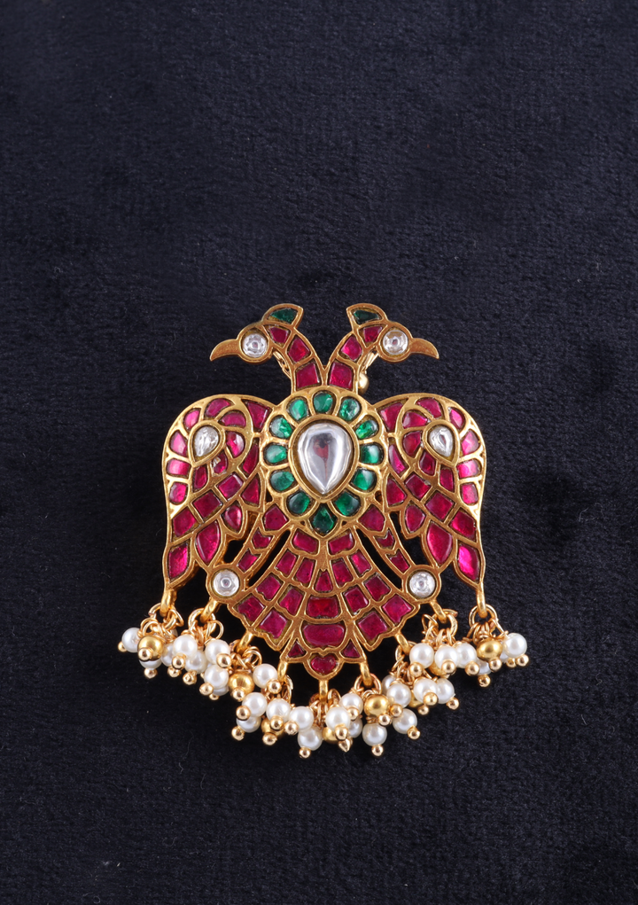 Aesthetic Designer Garuda Jadau Kundan Pendant with Pearl Hangings