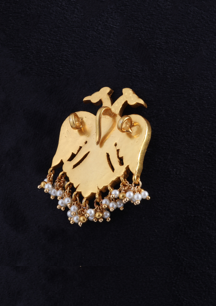 Aesthetic Designer Garuda Jadau Kundan Pendant with Pearl Hangings