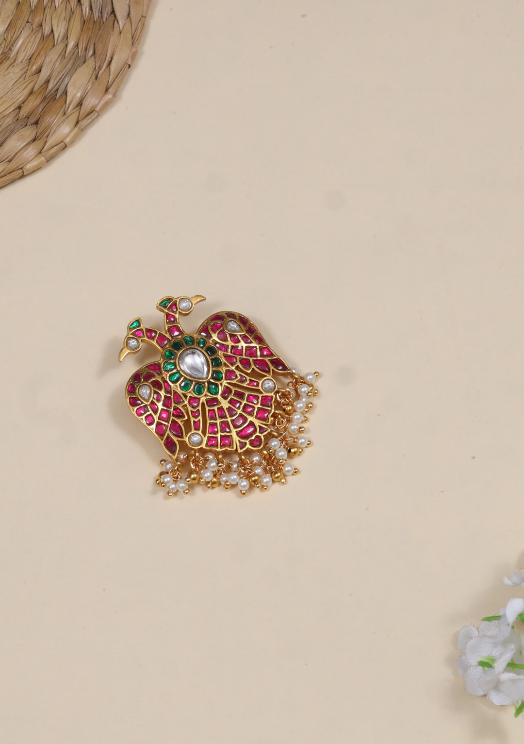 Aesthetic Designer Garuda Jadau Kundan Pendant with Pearl Hangings