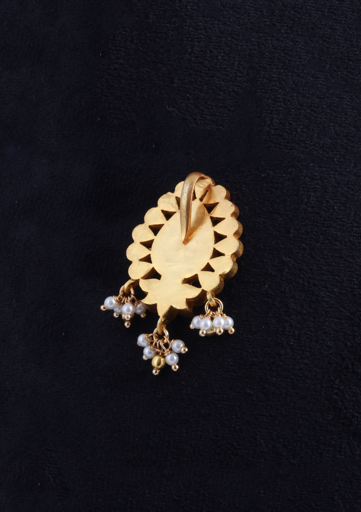 Elegant Peacock Jadau Kundan Designer Pendant with Pearl Hangings
