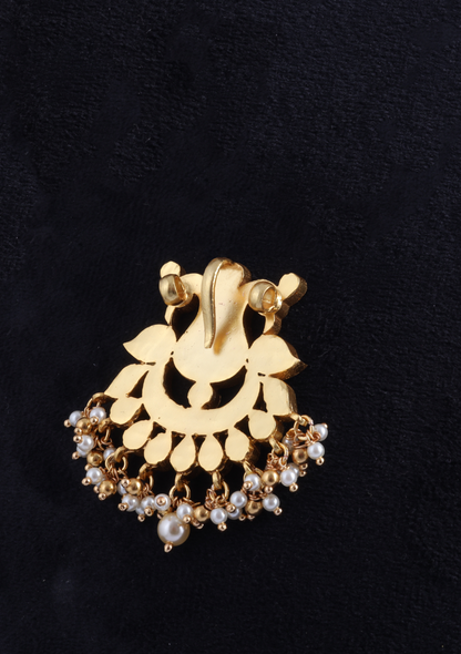 Classic Ruby and Emerald Jadau Kundan Pendant with Pearl Hangings
